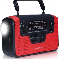 Radio d'Urgence Météo Solaire AM/FM avec Lecteur MP3 Batterie 2300mAh Portable Lampe LED Manivelle