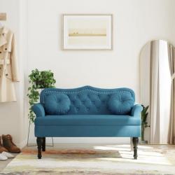 Banc avec coussins bleu 120,5x65x75 cm velours