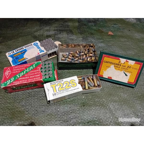 147 munitions anciennes de collection calibre 22LR et 22 Bosquettes (Uniquement collection)