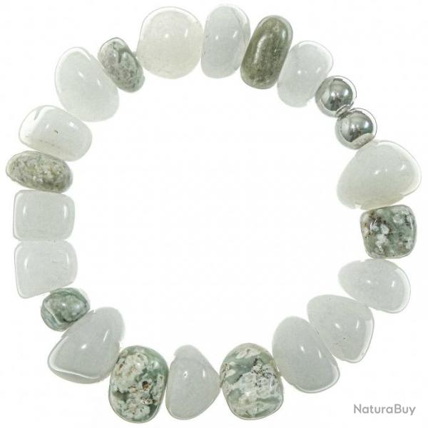 Bracelet en agate arbre et blanche - Perles roules 10  15mm