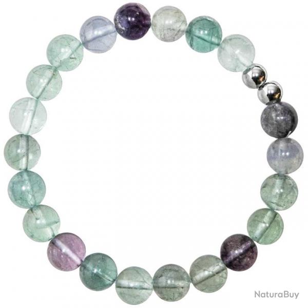 Bracelet en fluorite multicolore - Perles rondes 8 mm