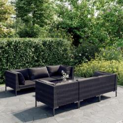 Salon de jardin 7 pcs avec coussins Résine tressée Gris foncé