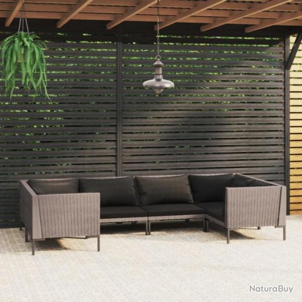 Salon de jardin 6 pcs avec coussins Rsine tresse Gris fonc