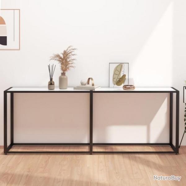 Table console Marbre blanc 200x35x75,5 cm Verre tremp