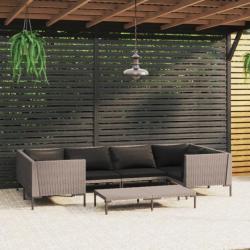 Salon de jardin 7 pcs avec coussins Résine tressée Gris foncé