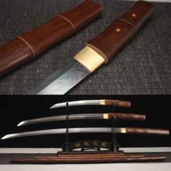 Set de 3 sabres japonais "Bambou" Katanas / Wakisashi / tanto Lame en acier T10 avec Hamon Ensemble 