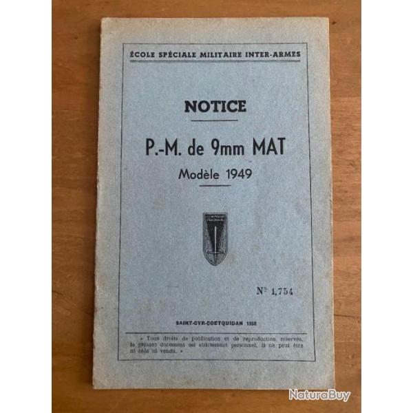 MANUEL INSTRUCTION ARMEE FRANCAISE POUR MAT49 NOTICE PM DE 9MM MAT MODELE 1949