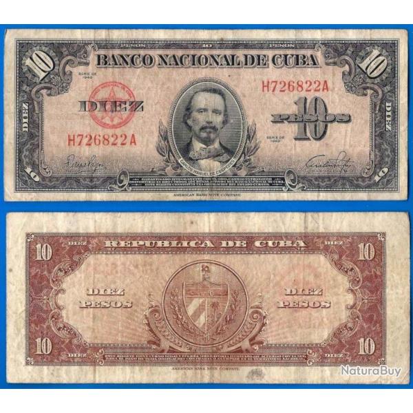 Cuba 10 Pesos 1949 Billet Peso Cespedes Caraibe