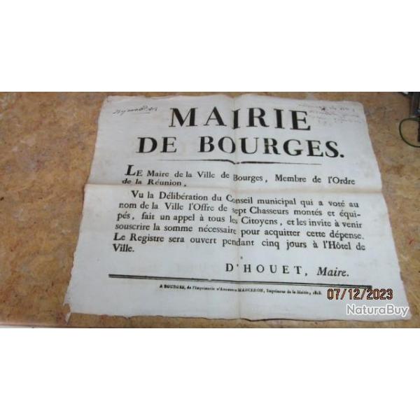 affichette Bourges premier empire chasseur cheval Napolon Bonaparte empereur Franais