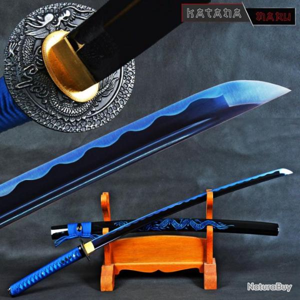 katana aiguis bleu 1060 avec hamon - vrai sabre japonais