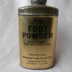 WW1 US TUBE DE POUDRE SOIN DE PIED MILITAIRE AMÉRICAINE PLEINE " FOOT POWDER " 3 OCTOBRE 1918 2