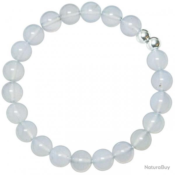 Bracelet en calcdoine gris-bleu - Perles rondes 8 mm