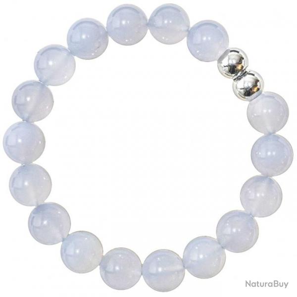 Bracelet en calcdoine gris-bleu - Perles rondes 10 mm