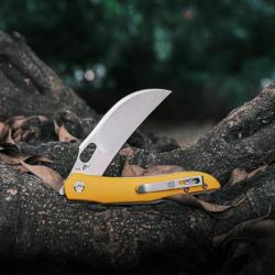 Couteau Vosteed Griffin Yellow Manche G10 Lame Acier 14C28N Yellow Hawkbill IKBS Clip VOSA1102