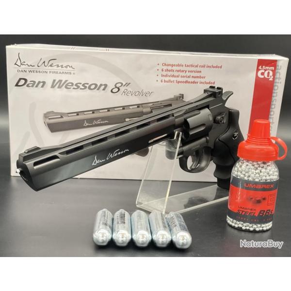 Pack Rplique Airgun Dan Wesson 8" pouces + 5X Capsules CO2 + 1500 Billes acier 4,5mm