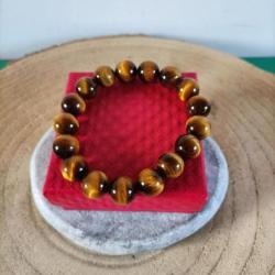Bracelet perles 12 mm pierres naturelles Oeil de Tigre avec écrin ( Réf : N79 )
