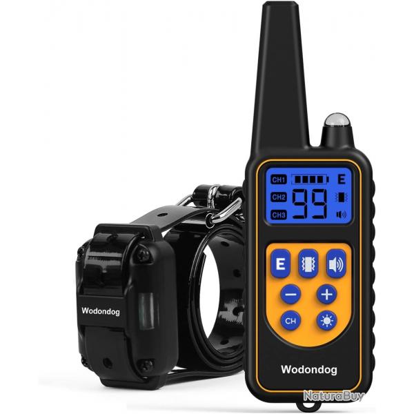 Collier de Dressage pour Chien Porte 1000m Vibration Son Choc Statique et Lumire IP67 Etanche