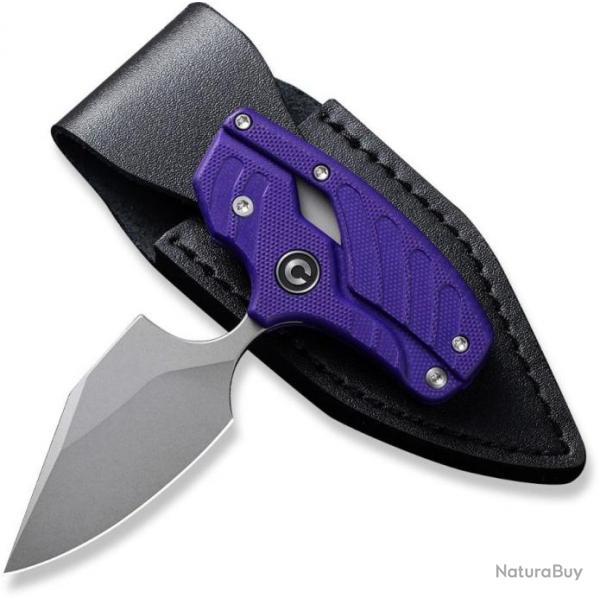Couteau CIVIVI Typhoeus Purple Push Dagger Lame Acier 14C28N Black Manche Alu Etui Cuir CIVC210362
