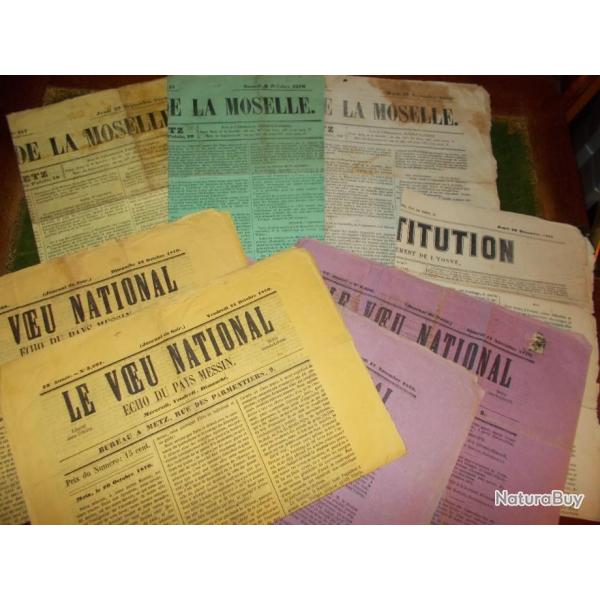 lot 8 anciens journaux guerre 1870 militaria xix eme napolon 3 metz voeu national courrier moselle