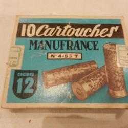 ancienne boîte de 10 cartouches de chasse Manufrance Saint-Etienne calibre 12