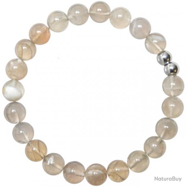 Bracelet en pierre de lune grise - Perles rondes 8 mm