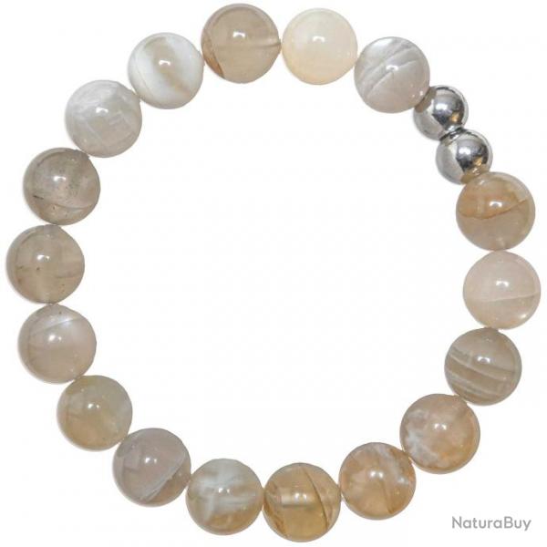 Bracelet en pierre de lune grise - Perles rondes 10 mm