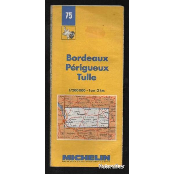 carte dpartementale michelin bordeaux prigueux tulle 75  1 cm = 2 km de 1970
