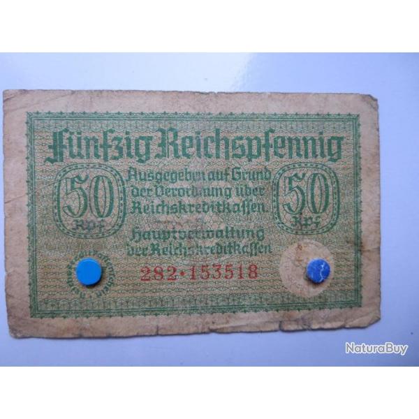 Billet allemand de 50 Reichspfennig ww2