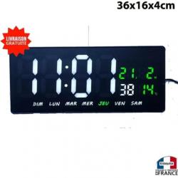 Horloge à poser ou mural avec date température digital snooze alarme blanc/vert