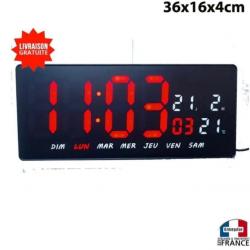Horloge à poser ou mural avec date température digital snooze alarme Rouge/Blanc