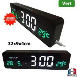 Horloge montre de bureau à poser avec date température digital snooze alarme blanc/vert