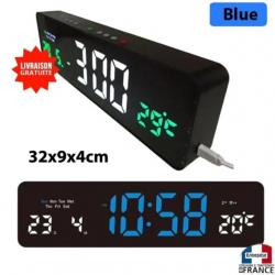 Horloge montre de bureau à poser avec date température digital snooze alarme bleu/blanc