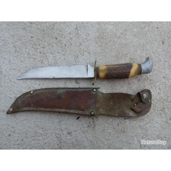 1940 Couteau avec Fourreau cuir SABATIER CJF SCOUT