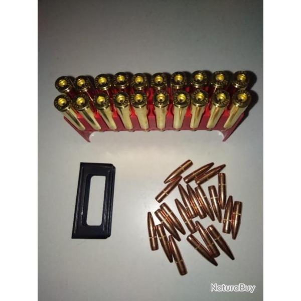 20 Douilles/ogives 6,5x52 carcano + clip acier