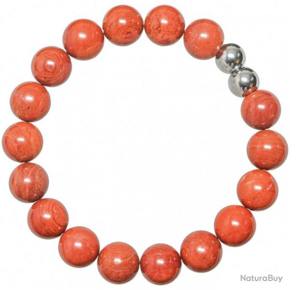 Bracelet en jaspe rouge - Perles rondes 10 mm