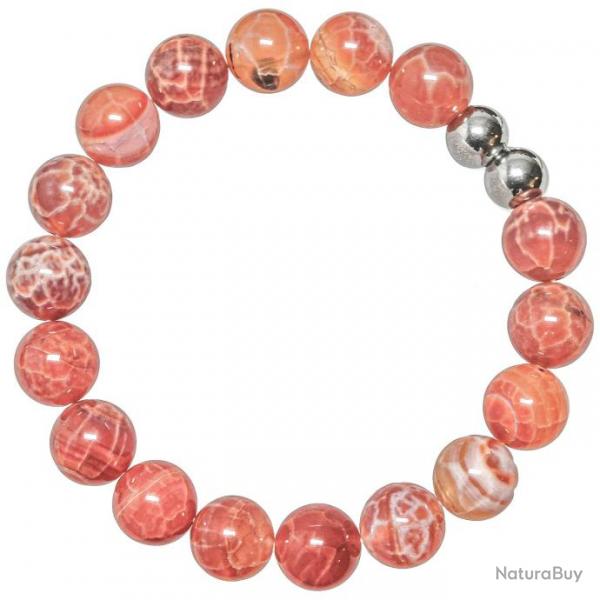 Bracelet en agate de feu - Perles rondes 10 mm