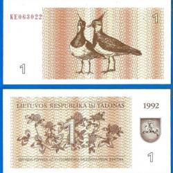 Lituanie 1 Talonas 1992 Neuf Billet Oiseau Litu Litas