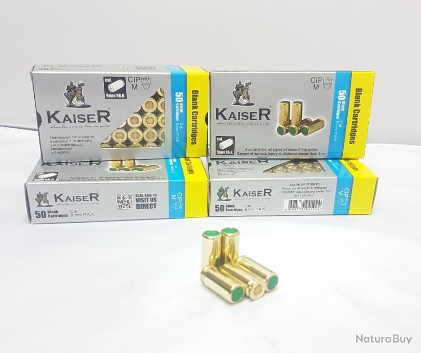 Boite de 50 cartouches à blanc Kaiser 9 mm PAK (pistolet) - SD-Equipements