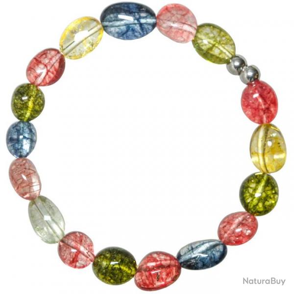 Bracelet en cristal de roche color - Perles roules 8  12 mm