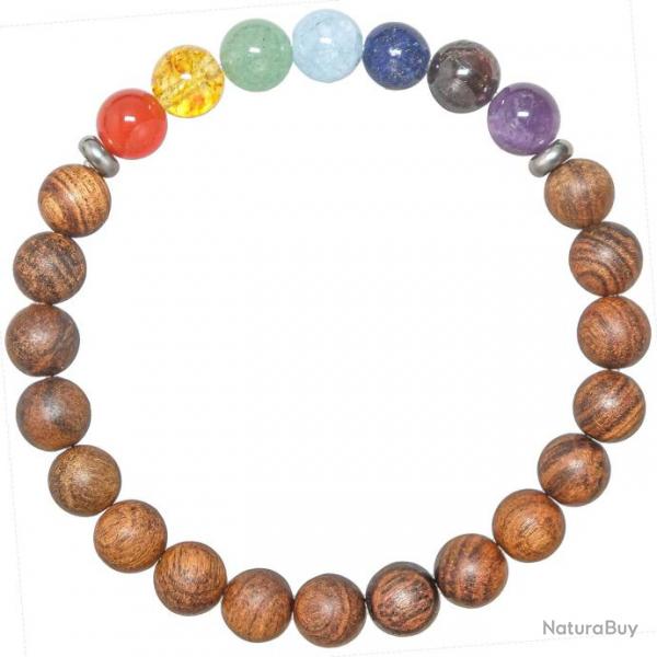 Bracelet chakra bois et pierre - Perles rondes 8 mm