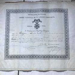 Diplome de la légion d'honneur Fin XIX sur parchemin imprimé