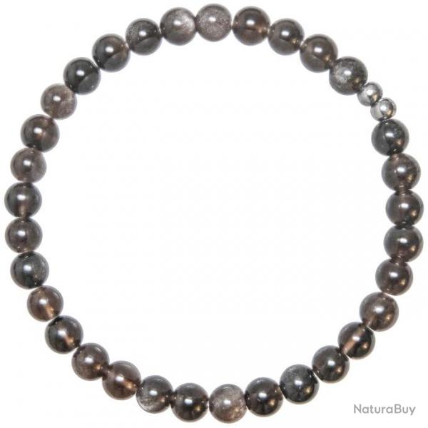 Bracelet en obsidienne argente - Perles rondes 6 mm
