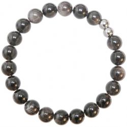 Bracelet en obsidienne argentée - Perles rondes 8 mm