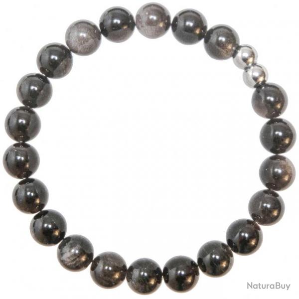 Bracelet en obsidienne argente - Perles rondes 8 mm