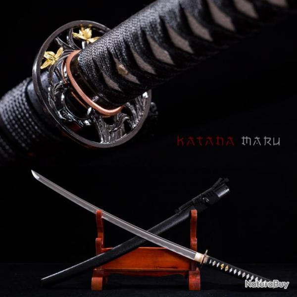 Authentique Katana Japonais en Acier Forg 1060, Tranchant Vritable, Dtails en Or Bamboo