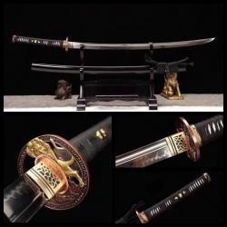 Katana Samurai Japonais Authentique, Acier T10, Lame Affûtée, Peau de Raie, Hamon Réel