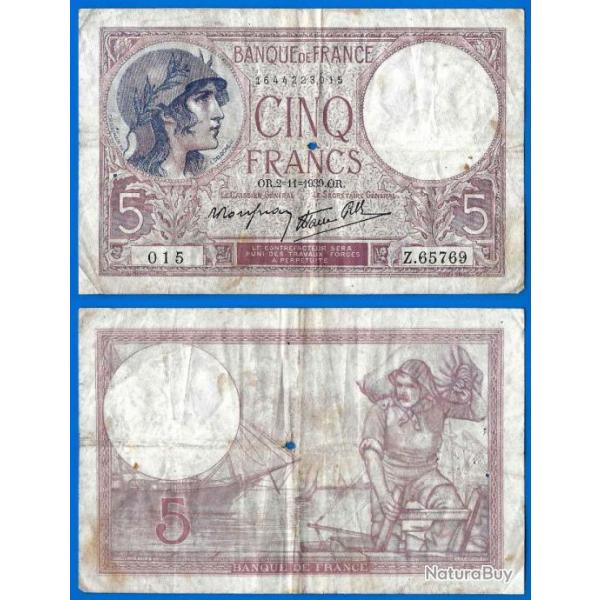 France 5 Francs 1939 2 Novembre Violet Billet Franc Frcs Frc Frs