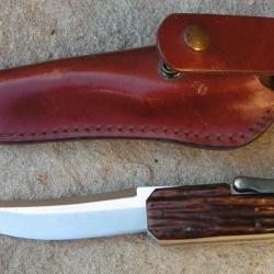 Ancien Couteau type chasse à la d'Estaing Brossard Etat Neuf étui cuir