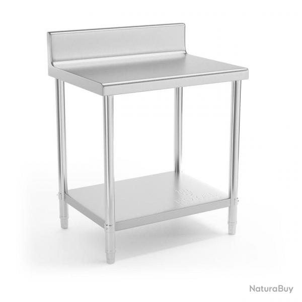 Table de travail cuisine professionnelle acier inox 80 x 60 cm avec rebord capacité de charge de 19