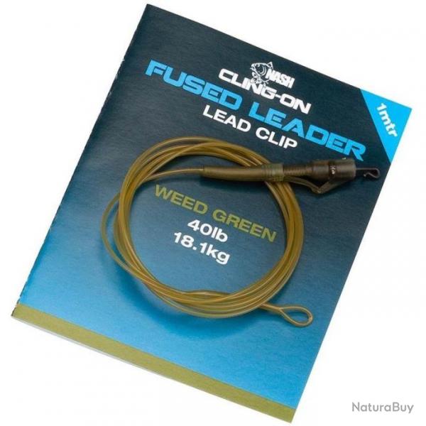 MONTAGE CLING ON FUSED LEADER LEAD CLIP WEED GREEN 1M 40LB NASH